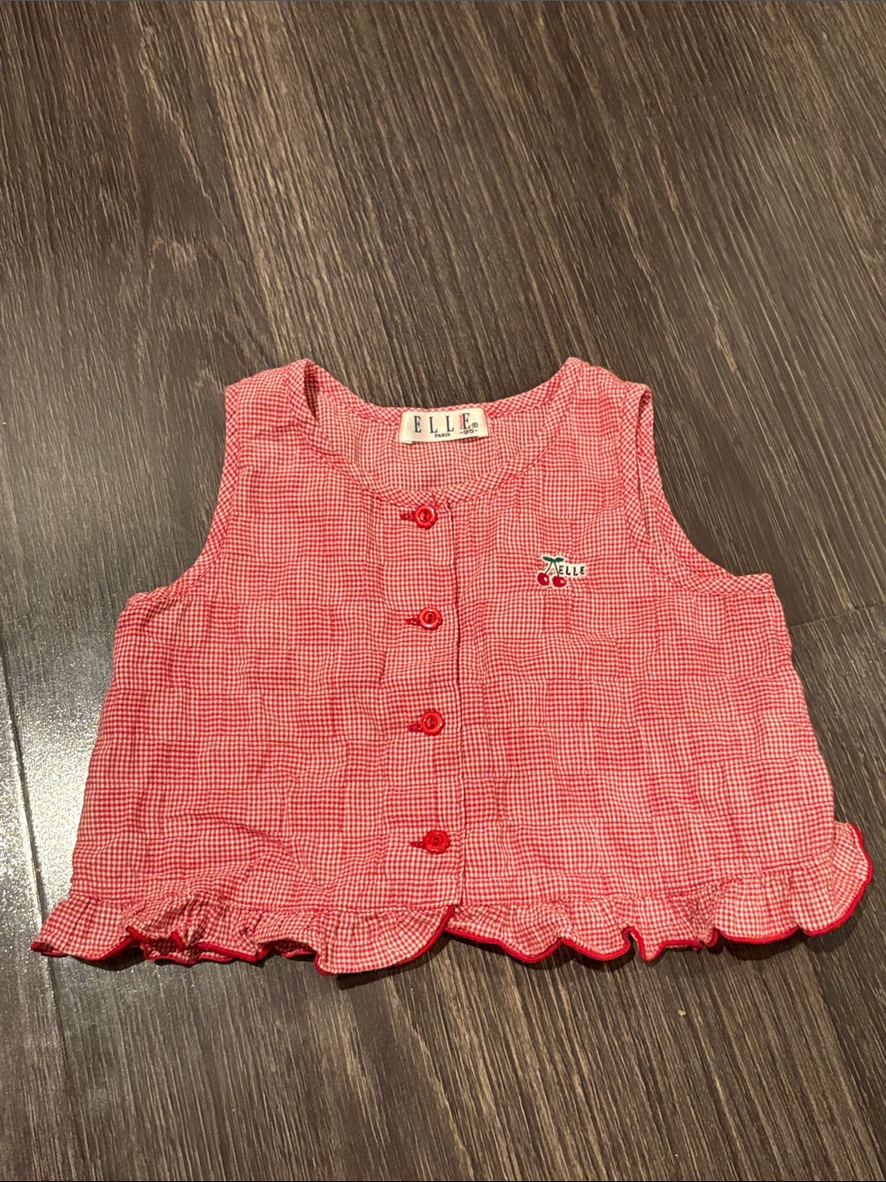 Vintage Elle Poupon Paris Red Gingham Cherry Sleeveless Top 2T